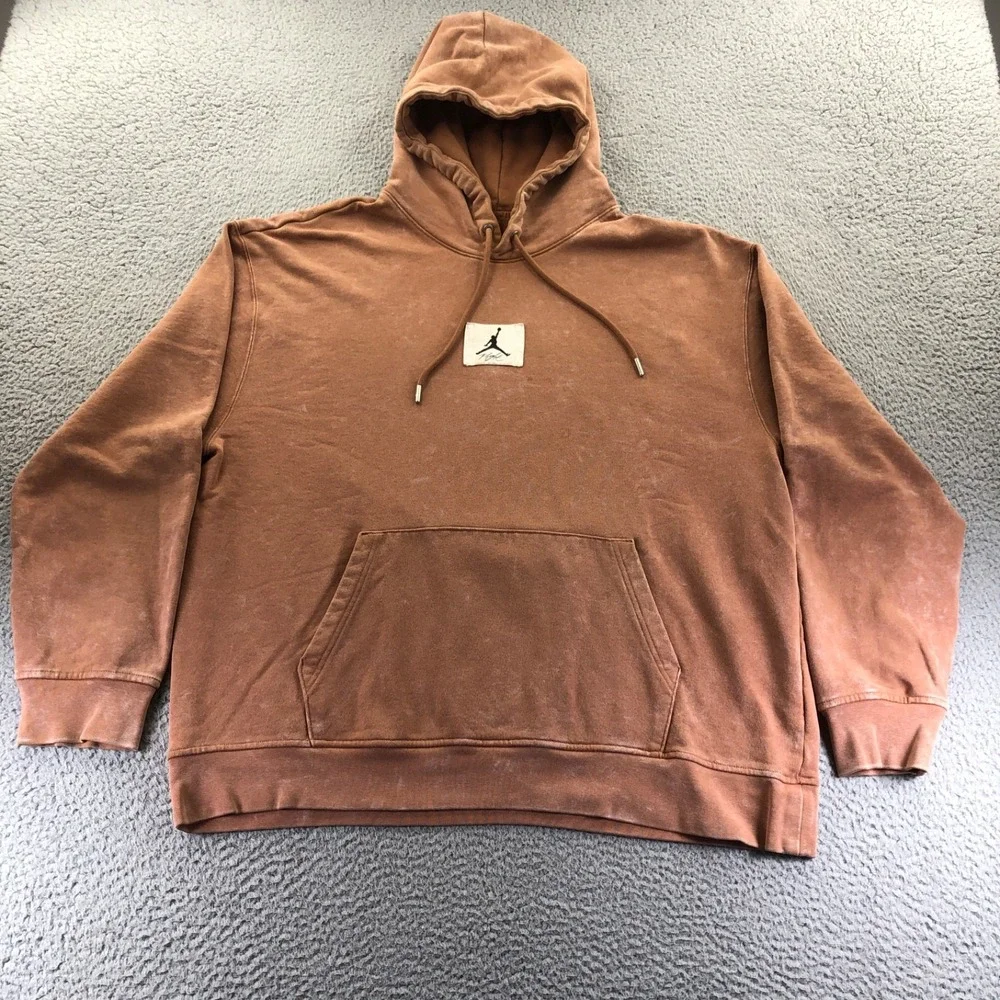 Jordan Hoodie Mens XL Washed Brown Essential Jumpman Logo Flight Pullover DR3087